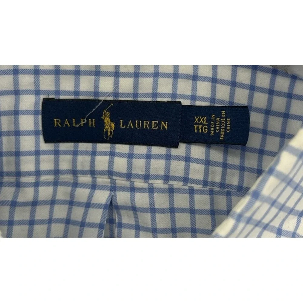 Polo Ralph Lauren Long Sleeve Button Down Shirt Blue White‎ Checkered 2XL